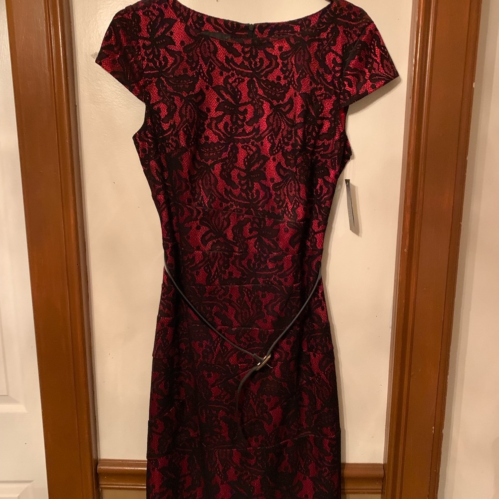 Red and black lace patterned dress